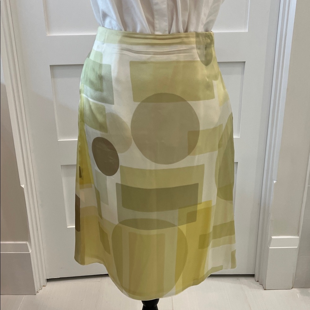Geometric Silk Yellow and Cream Women's Skirt